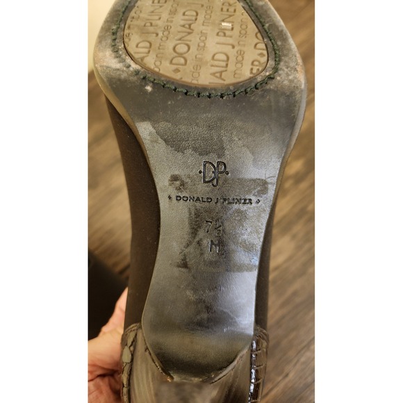 Donald Pliner Brown Stretch Fabric Pumps Snake Leather Heel Size 7.5 - Picture 6 of 7